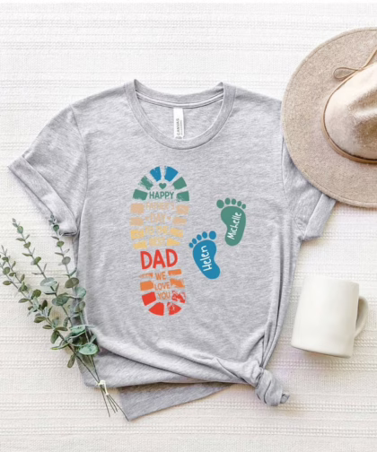 Personalized Dad And Kids Footprints Names Shirt, Dad and Kids Footprints T-Shirt, Dad And Child Shirts, Daddy Shirt, Custom Dad Shirt
