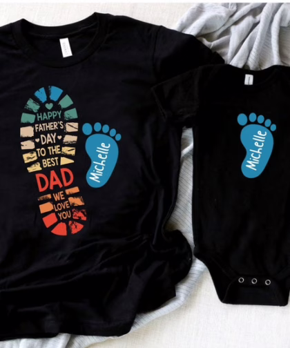 Personalized Dad And Kids Footprints Names Shirt, Dad and Kids Footprints T-Shirt, Dad And Child Shirts, Daddy Shirt, Custom Dad Shirt