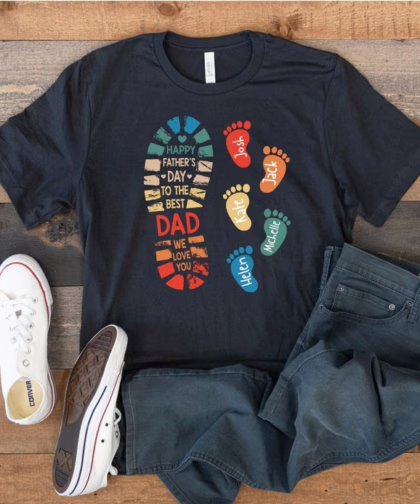 Personalized Dad And Kids Footprints Names Shirt, Dad and Kids Footprints T-Shirt, Dad And Child Shirts, Daddy Shirt, Custom Dad Shirt